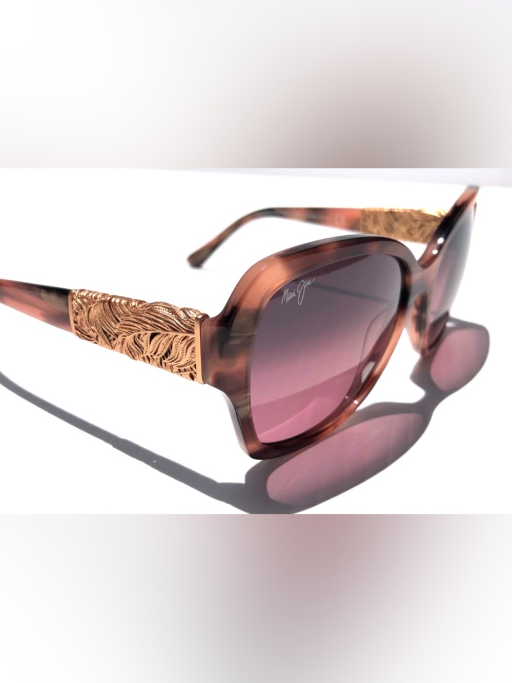 Maui Jim Swaying Palms Tortoise Sunglasses with Rose Lenses & Rose Gold Feathers